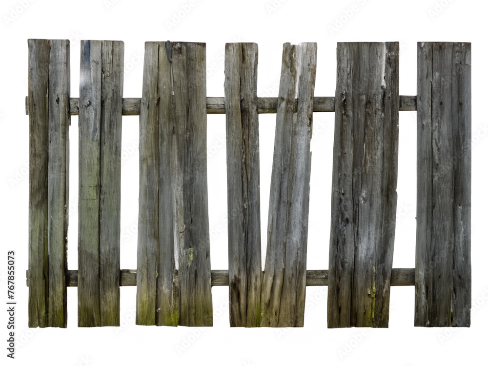 Wall mural old wooden fence isolated on white.