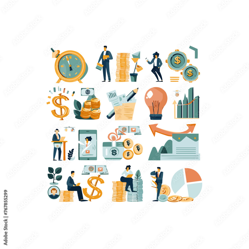 Poster cost optimization concept set. idea of financial and marketing strategy. cost and income balance. sp