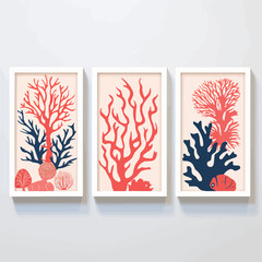 Coral reef | Minimalist and Simple set of 3 Line White background
