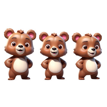 3d rendering of cartoon bear set on Isolated transparent background png. generated with AI