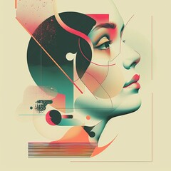 A captivating blend of a woman's portrait with abstract elements in a vivid, modern art style.