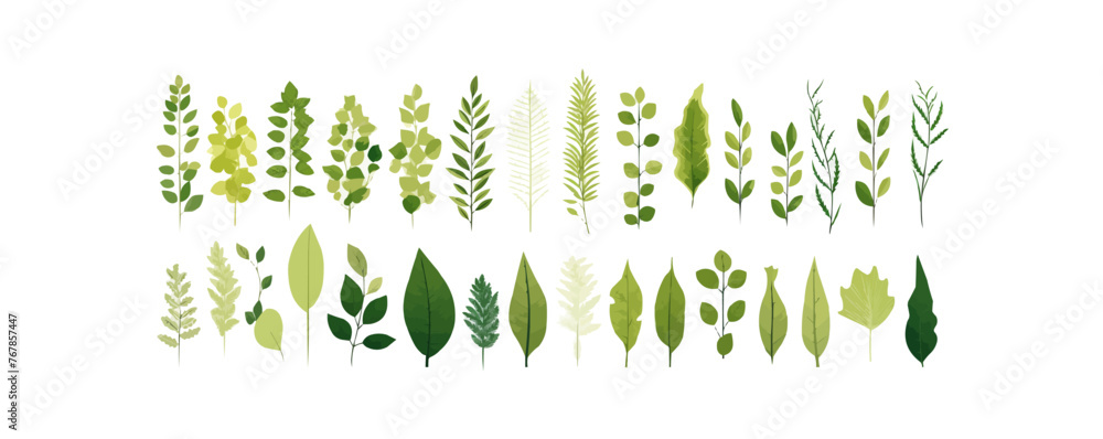 Poster green leaves big vector collection - set of graphical elements with various leaf designs in differen