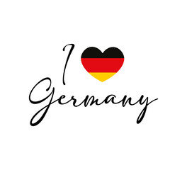 I love Germany slogan with heart shaped German flag, vector design for fashion, card, poster prints