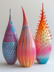 glossy pop art style ceramic objects with some studs, colorful gradient, geometric space object,...