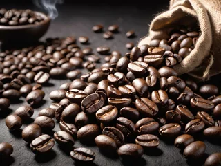 Fotobehang roasted coffee beans on dark background © mansum008