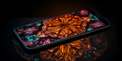 Realistic Halloween art design, A close up of a cell phone with a colorful design on the screen, Brightly colored iphone x wallpaper with a psychedelic design generative ai