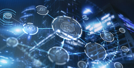 Biometrics Fingerprint concept. Biometrics security with digital interface