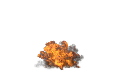 Explosion bomb with fire and smoke, emitting heat and danger, resembling an inferno in the sky on alpha channel