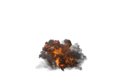 Explosion bomb with fire and smoke, emitting heat and danger, resembling an inferno in the sky on alpha channel
