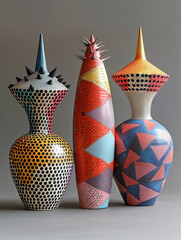 glossy pop art style ceramic objects with some studs, colorful gradient, geometric space object,...