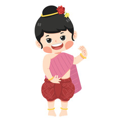 Kid in Thai traditional dress cartoon