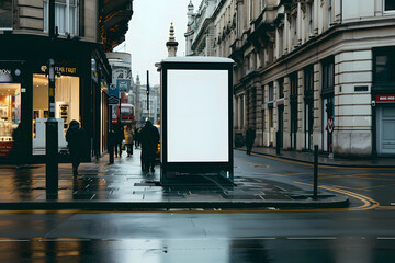 a london street pavement advertising board, we see the advertising board front, straight on, the board is blank white - obrazy, fototapety, plakaty