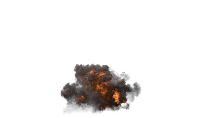 Explosion bomb with fire and smoke, emitting heat and danger, resembling an inferno in the sky on alpha channel