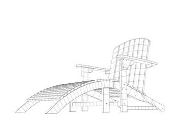 Wireframe of beach chair isolated on white background. Contour wood Sun lounger. Beach wooden lounger summer sunbed vector illustration isolated on white background. 3D