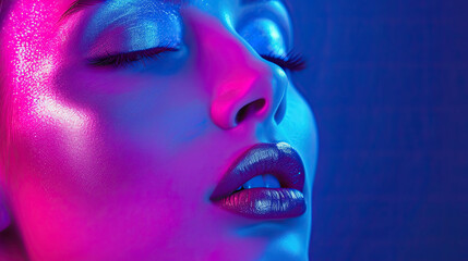 Fototapeta premium Fashion portrait of young beautiful woman with bright makeup.