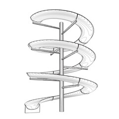 Outline water slide. 3D spiral pipe waterpark construction, water slide in pool aqua park. Waterpark spiral slide water pipes. Vector illustration.