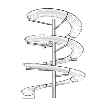 recommend clip art: Outline water slide. 3D spiral pipe waterpark construction, water slide in pool aqua park. Waterpark spiral slide water pipes. Vector illustration.