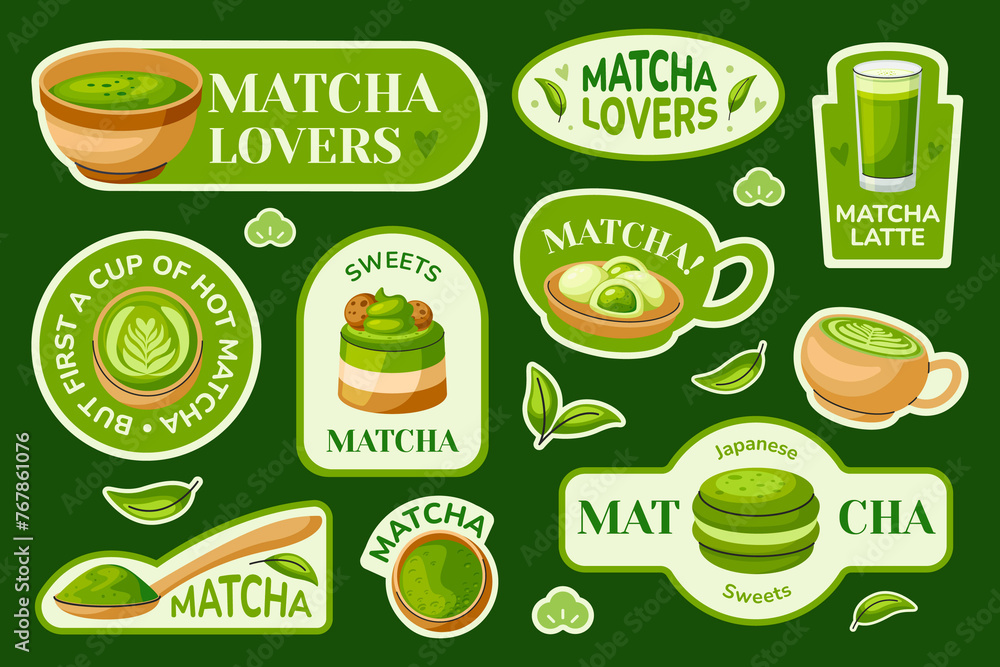 Sticker matcha tea stickers in flat design