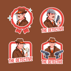 Detective logo hand drawn stickers set