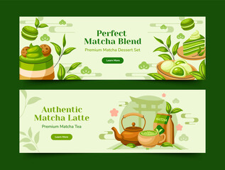 Matcha tea banners in flat design