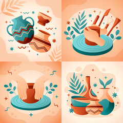 Pottery illustrations in flat design