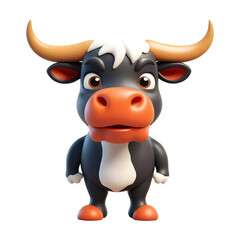 3d rendering of cartoon cow set on Isolated transparent background png. generated with AI
