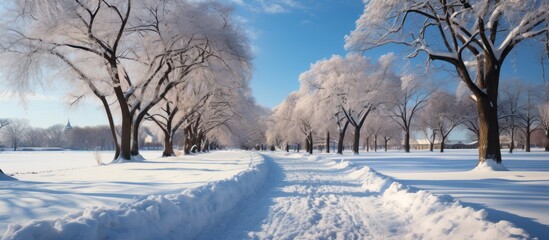 City park view in winter