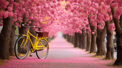Bicycle in path with Cherry Blossoms