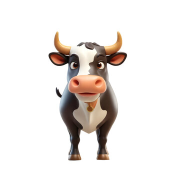 3d rendering of cartoon cow set on Isolated transparent background png. generated with AI