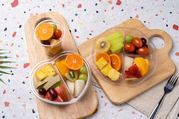 Fruit, salad, lunch box, juice, grapefruit, pineapple, lemon, mango, fashion fruit, sandwich, latte, green tea, vanilla, sweet potato, strawberry, handmade Cheongbae, ginger, omija, blueberry