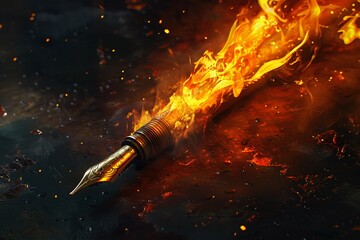 a pen with flames coming out of it