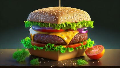 a 3d cube shaped hamburger, digital art

