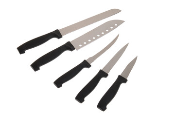 Full kitchen knife set on white background