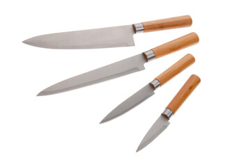Full kitchen knife set on white background
