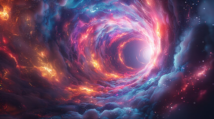 Obraz premium a fiery, cloudy, multi-colored tunnel that leads to infinity
