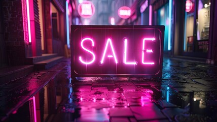 Sale neon sign in the night city