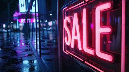 Sale neon sign in the night city