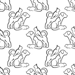Seamless pattern with pets on a white background. - 767866447