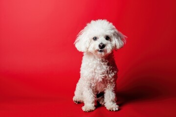 Fluffy Maltese Puppy Against Striking Red, Full of Cuteness and Charm - Generative AI