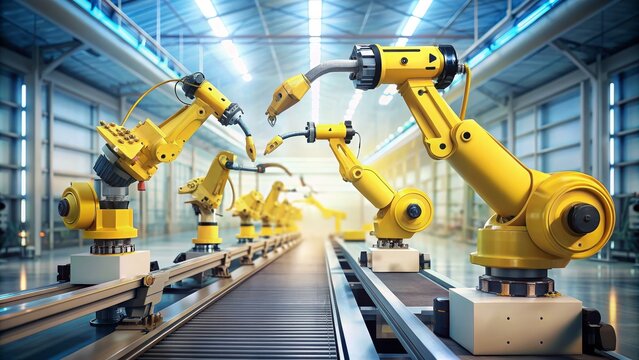Automated Precision Lineup of Robotic Arms Performing Tasks on Production Line in High-Tech Manufacturing Facility