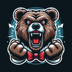 illustration of angry bear flat art vector design for tshirt