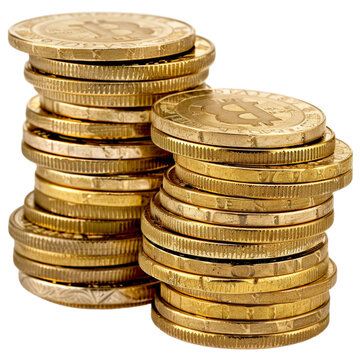 Stack of generic golden coins isolated on transparent background. AI generated.