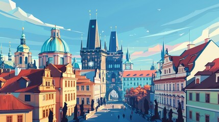 Fototapeta na wymiar the beauty of Prague's cityscape illustrated in Czech national colors