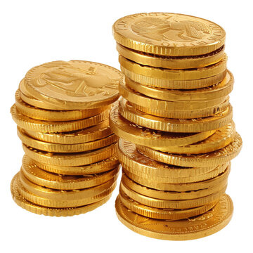 Stack of generic golden coins isolated on transparent background. AI generated.