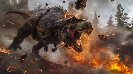 Carnotaurus Dinosaur Escaping Meteor Impact