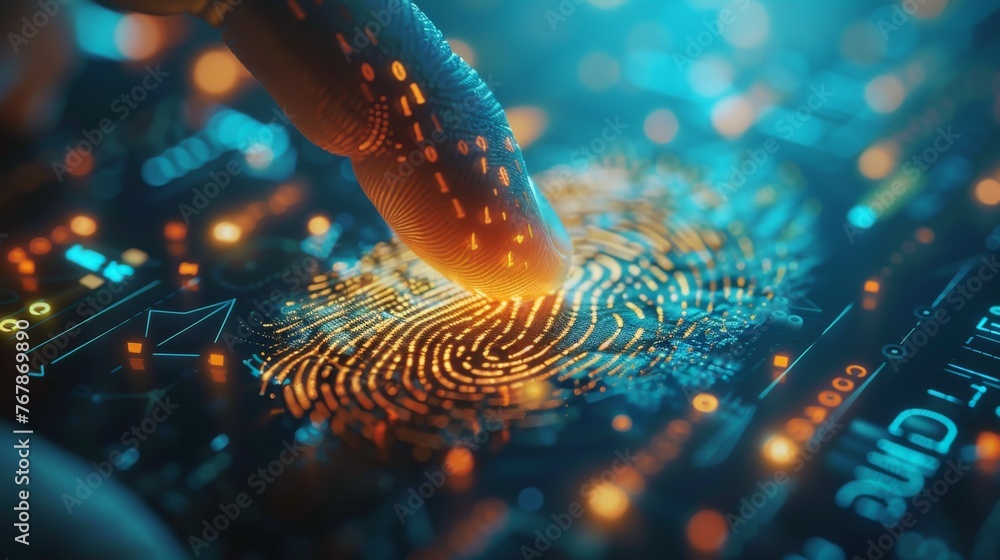 Aufkleber Biometric security with a digital interface using fingerprints.