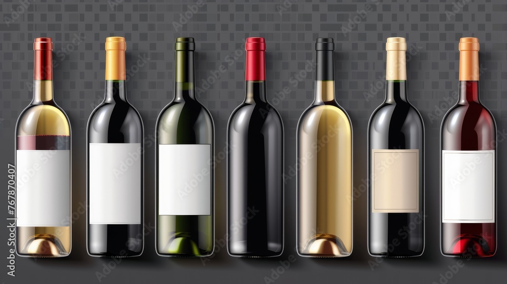 Poster Isolated set of wine bottles on a transparent background
