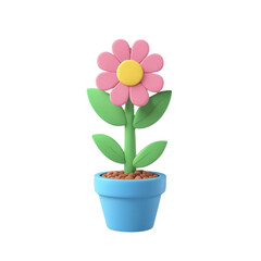 Naklejka na ściany i meble 3d rendering of cartoon flowers in a pot on Isolated transparent background png. generated with AI
