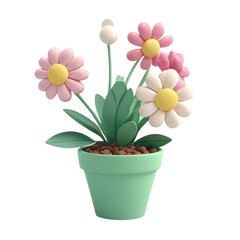 Obraz premium 3d rendering of cartoon flowers in a pot on Isolated transparent background png. generated with AI