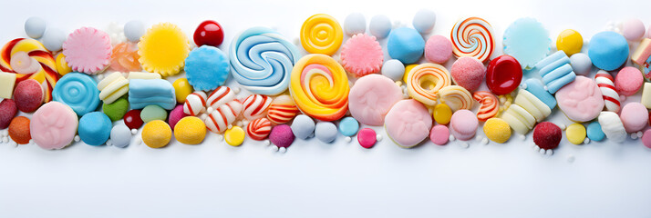 Vibrant Assortment of Delicious and Colorful Candies on a Pristine White Background